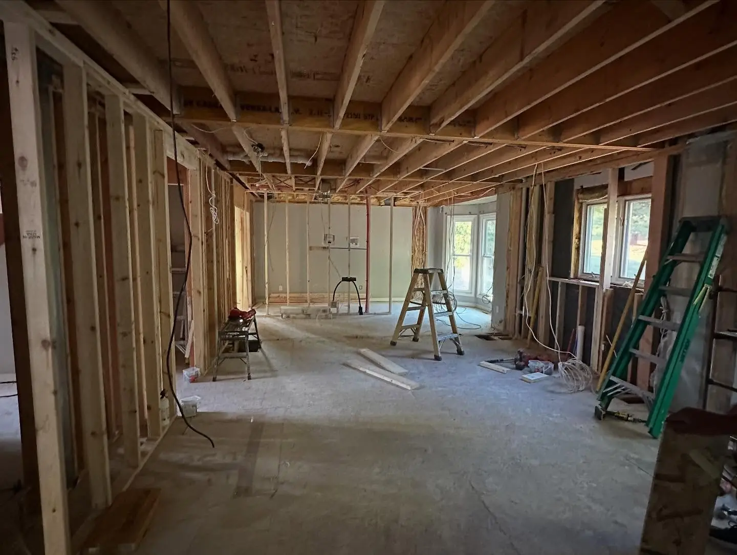 Main living space opened to the studs