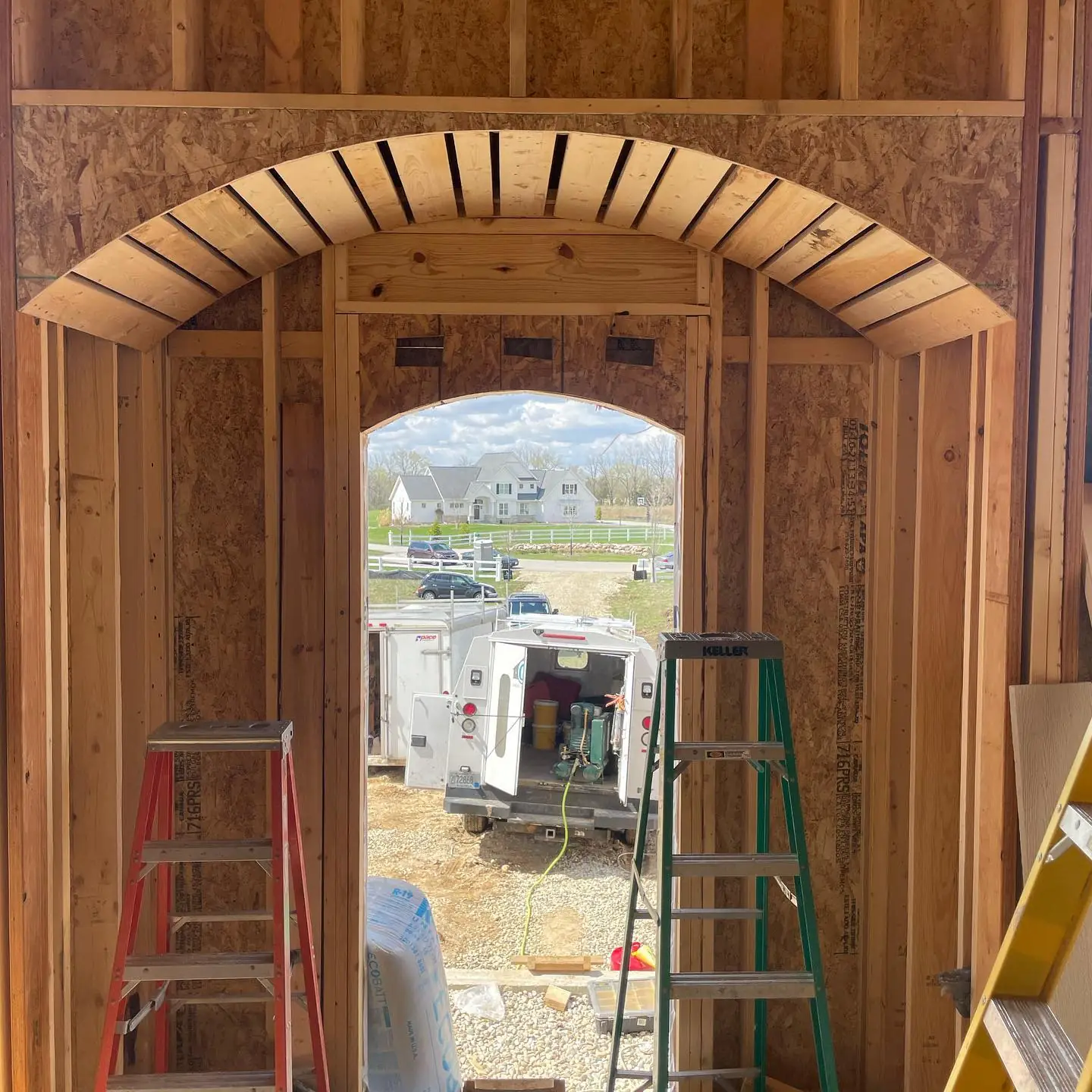 Arched openings framed during construction