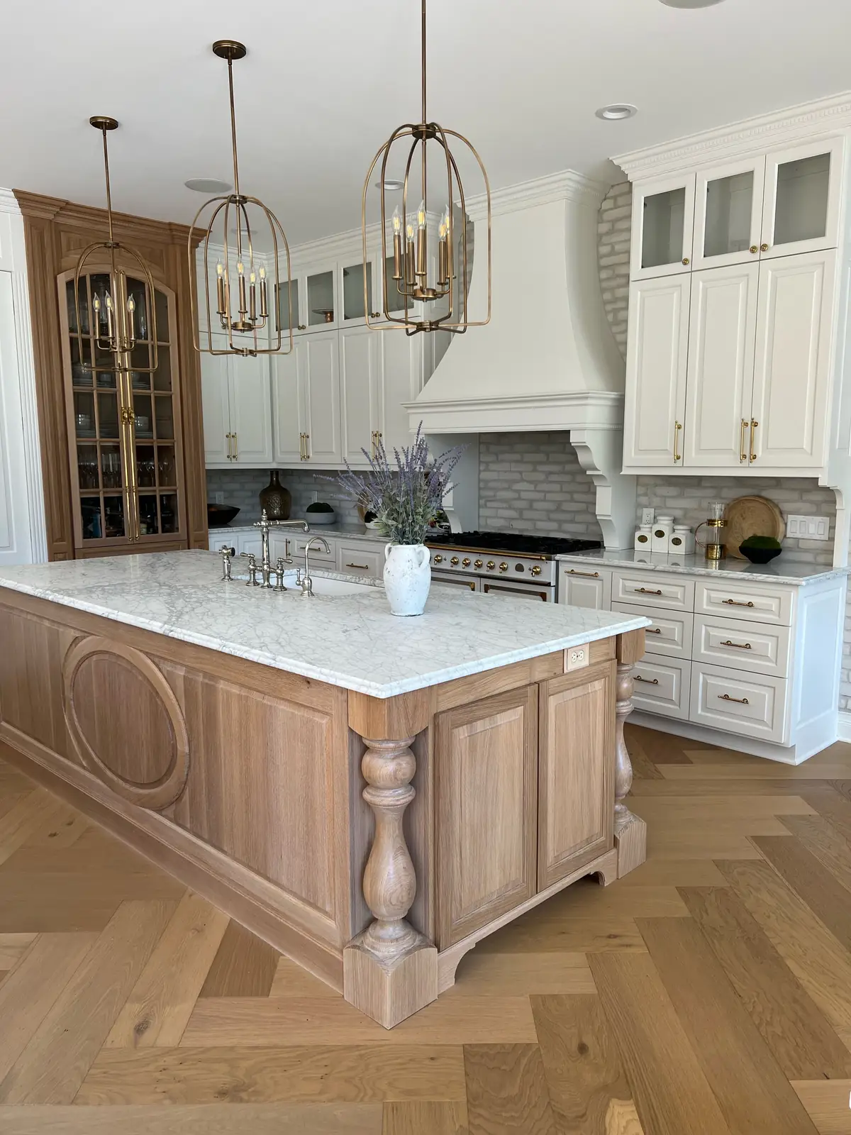 White oak kitchen island with turned legs