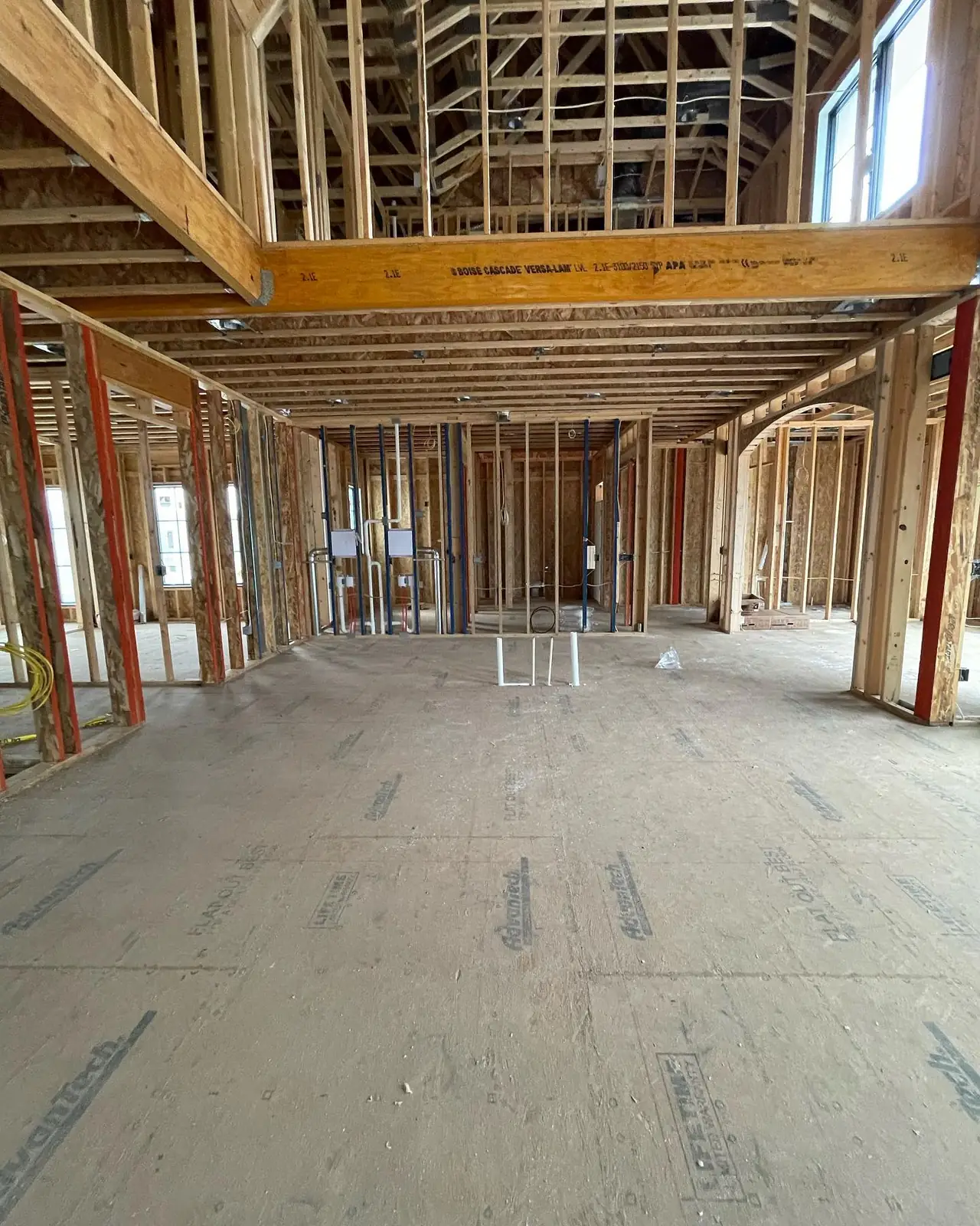 Kitchen and dining at the framing stage