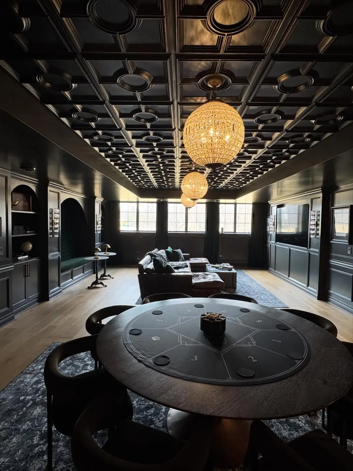 Speakeasy beneath a coffered ceiling — The Speakeasy Residence